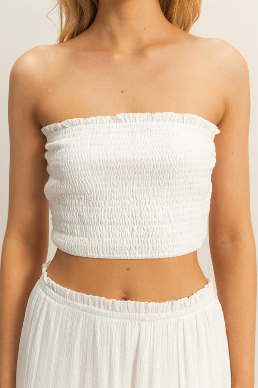 SMOCKED STRAPLESS TOP AND SKIRT SET | RESTOCKED