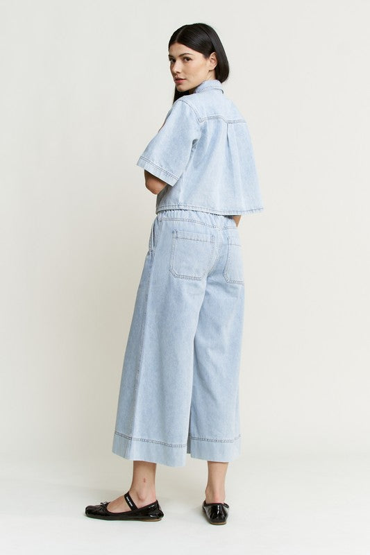 MICA DENIM | HIGH RISE WIDE LEG CROPPED PANTS
