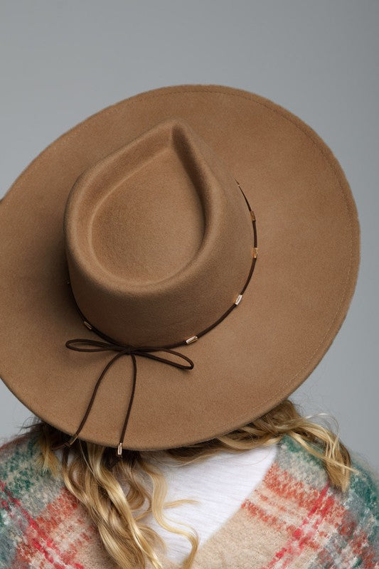 DELICATE TRIM WOOL PANAMA HAT  - PECAN