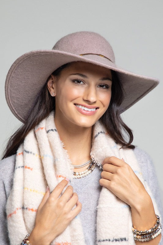 SOFT WOOL WIDE BRIM HAT - MAUVE