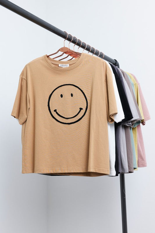 EMBROIDERED SMILEY TEE - RESTOCK