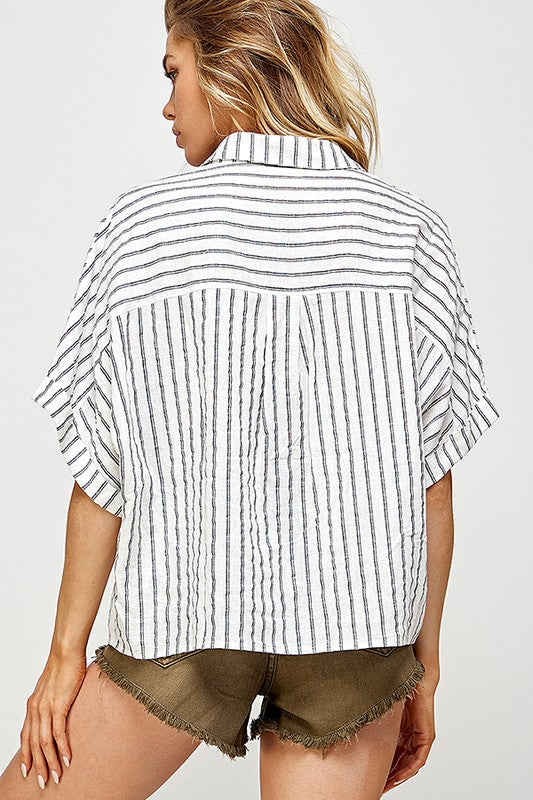 WASHED LINEN STRIP SHIRTS