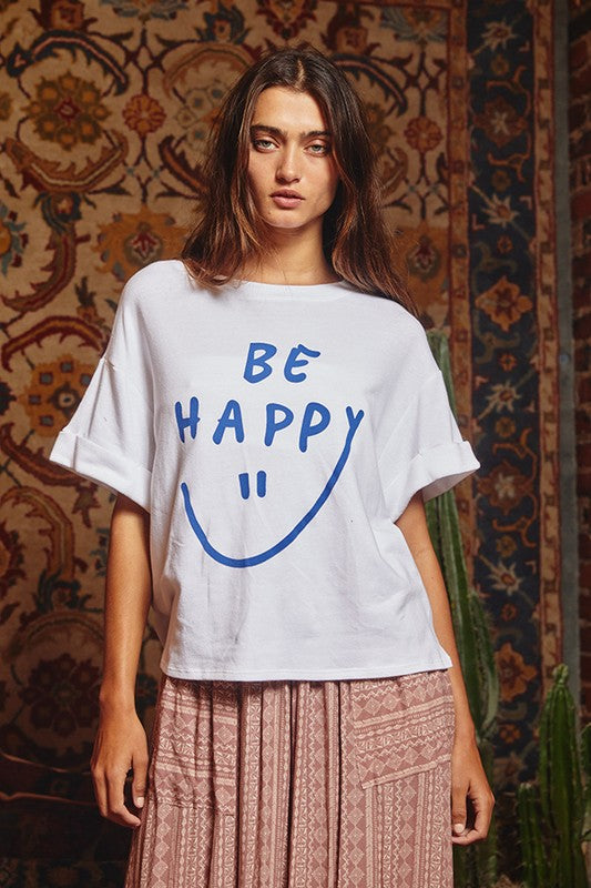 BE HAPPY GRAPHIC TOP