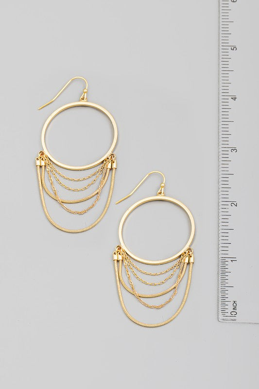CIRCLE CUTOUT CHAIN DROP EARRINGS - SLIVER