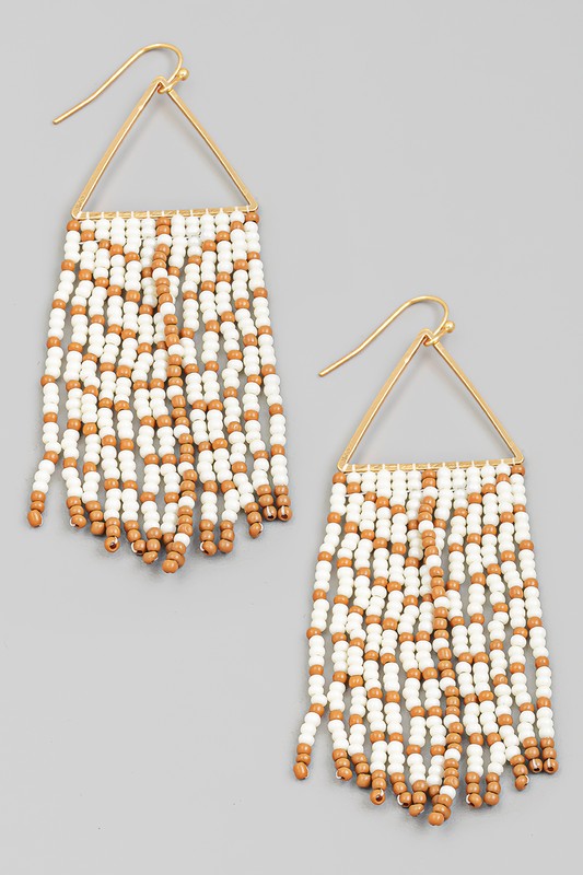 TRIANGLE SEED BEAD EARRINGS - BROWN