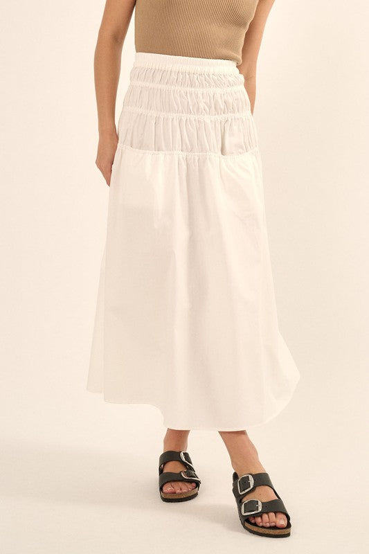 SOLID TIER WAIST MAXI SKIRT