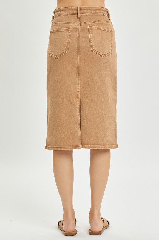HIGH RISE BACK SLIT MIDI SKIRT