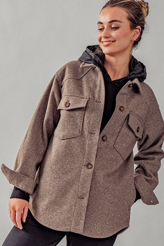 OVERSIZED FLANNEL FELTED SOLID SHACKET