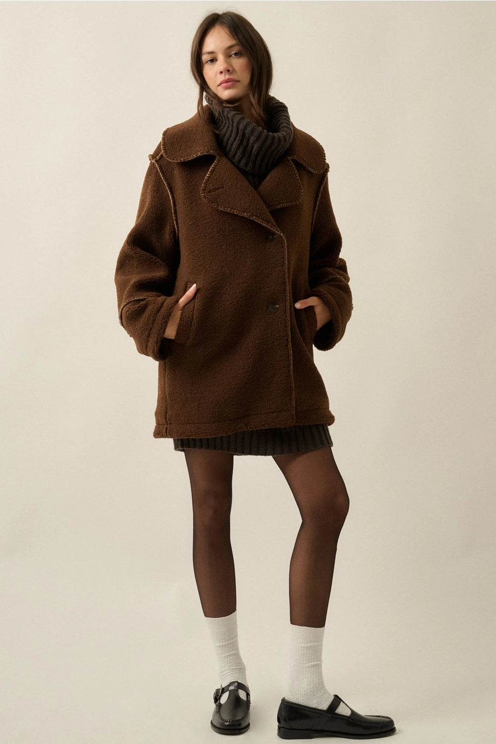 THE ASPEN BLANKET-STITCH JACKET | CHOCOLATE
