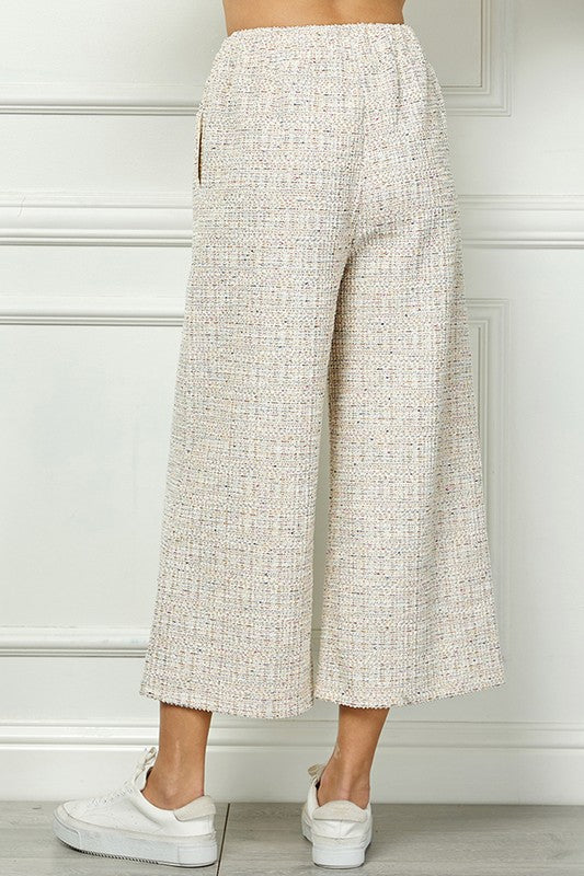 BOUCLE TEXTURED WIDE CROPPED PANTS