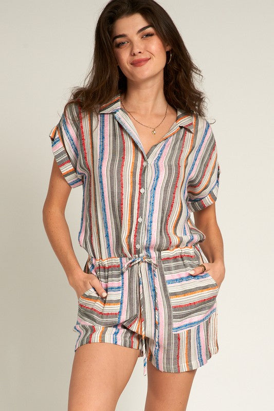 EN CREME | SHORT SLEEVE STRIPED ROMPER