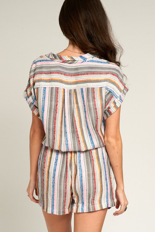 EN CREME | SHORT SLEEVE STRIPED ROMPER