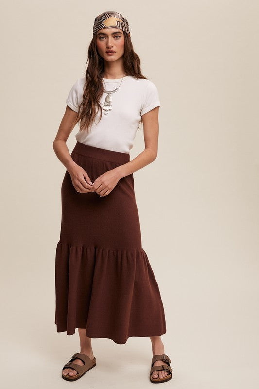 FLOUNCE HEM KNIT SKIRT