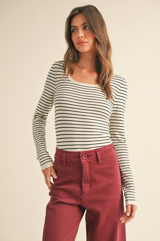 MIOU MUSE | STRIPED LONG SLEEVE KNITTED TOP