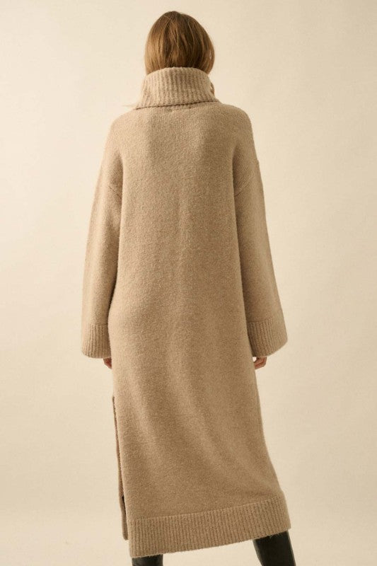COWL NECK MIDI SWEATER DRESS