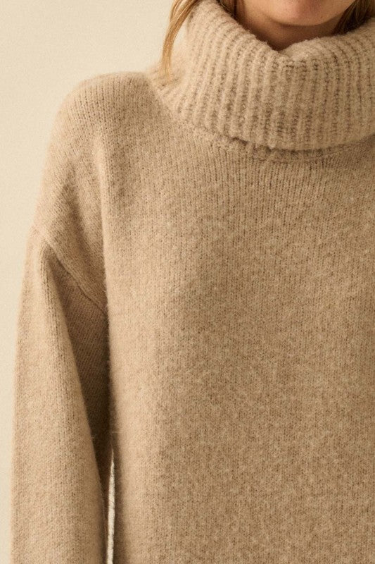 COWL NECK MIDI SWEATER DRESS