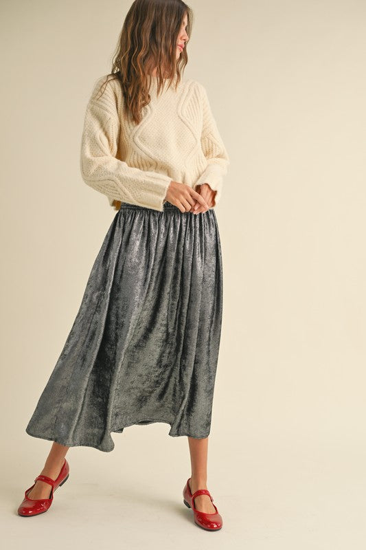 METALLIC FABRIC SMOCKING WAIST SKIRT