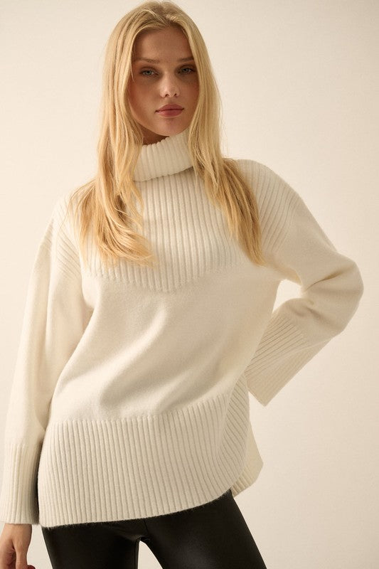 PREMIUM LINE | RIBBED KNIT YOKE TURTLENECK SWEATER