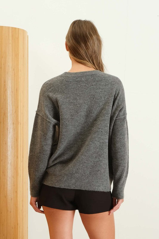 CREWNECK FRONT SEAM KNIT SWEATER | RESTOCKED