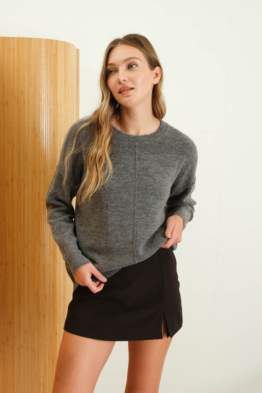 CREWNECK FRONT SEAM KNIT SWEATER | RESTOCKED