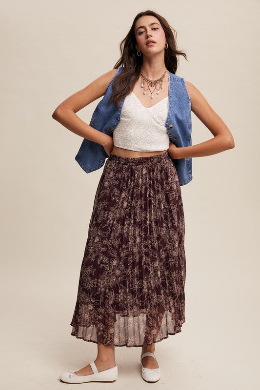 NEW COLOR | FLORAL PRINT PLEATED SKIRT