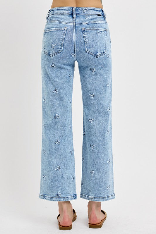 BY RISEN | HIGH RISE CROP EMBROIDERED JEANS