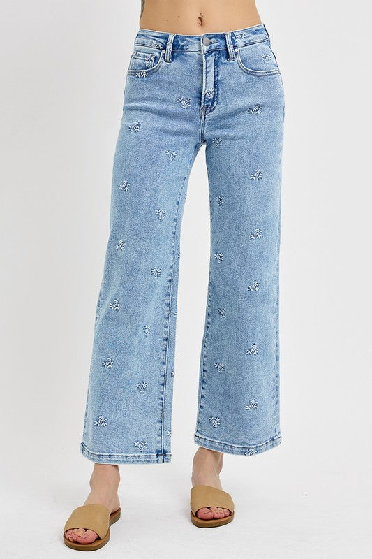 BY RISEN | HIGH RISE CROP EMBROIDERED JEANS