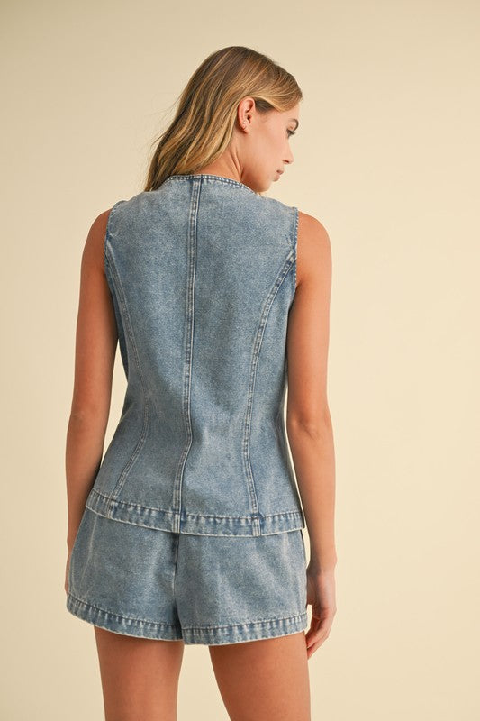 DENIM VEST TOP AND SHORTS SET