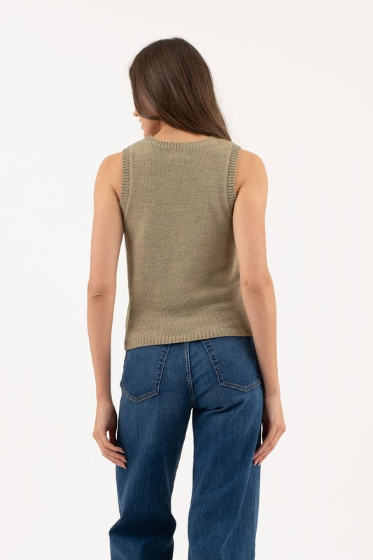 CREW NECK SLEEVELESS KNIT PULLOVER