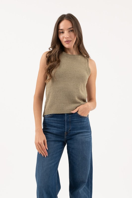 CREW NECK SLEEVELESS KNIT PULLOVER
