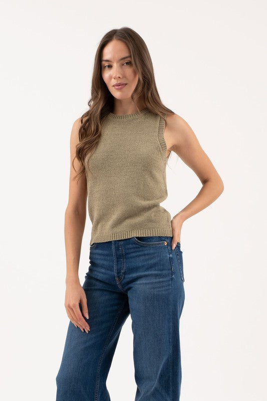CREW NECK SLEEVELESS KNIT PULLOVER