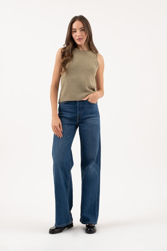 CREW NECK SLEEVELESS KNIT PULLOVER