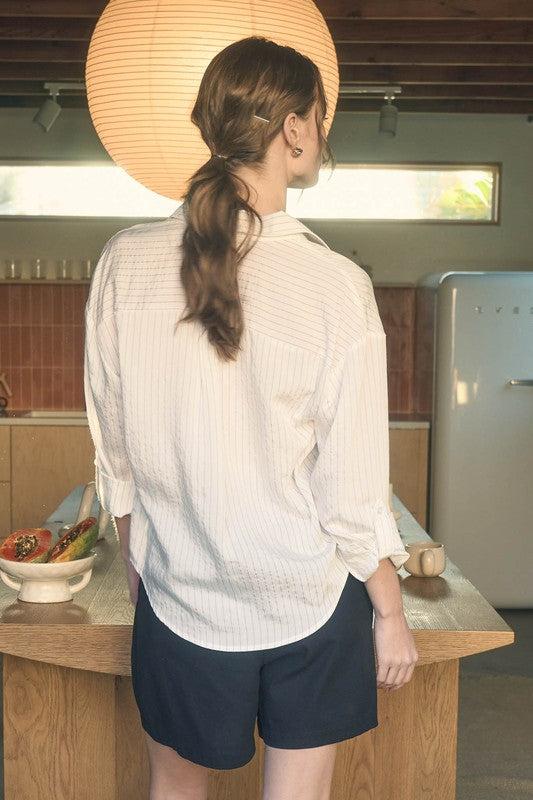 PINSTRIPE COLLARED BUTTON DOWN SHIRT