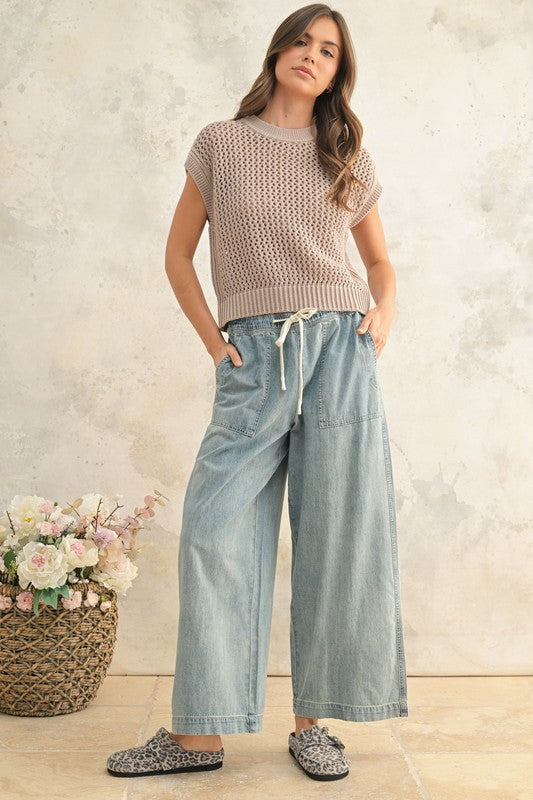 MIOU MUSE | ELASTIC BAND DENIM PANTS