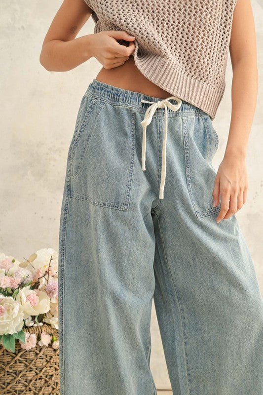 MIOU MUSE | ELASTIC BAND DENIM PANTS