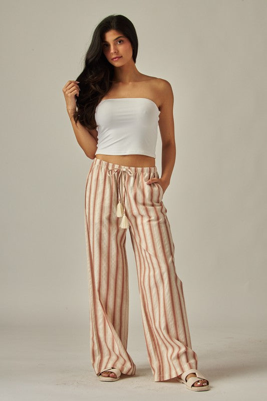 STRIPED COTTON WIDE LEG PANTS