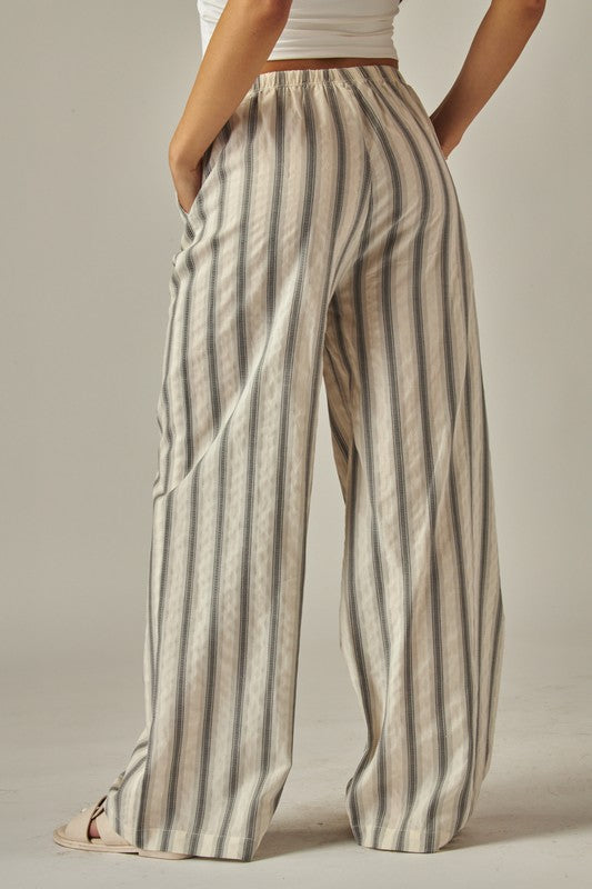 STRIPED COTTON WIDE LEG PANTS