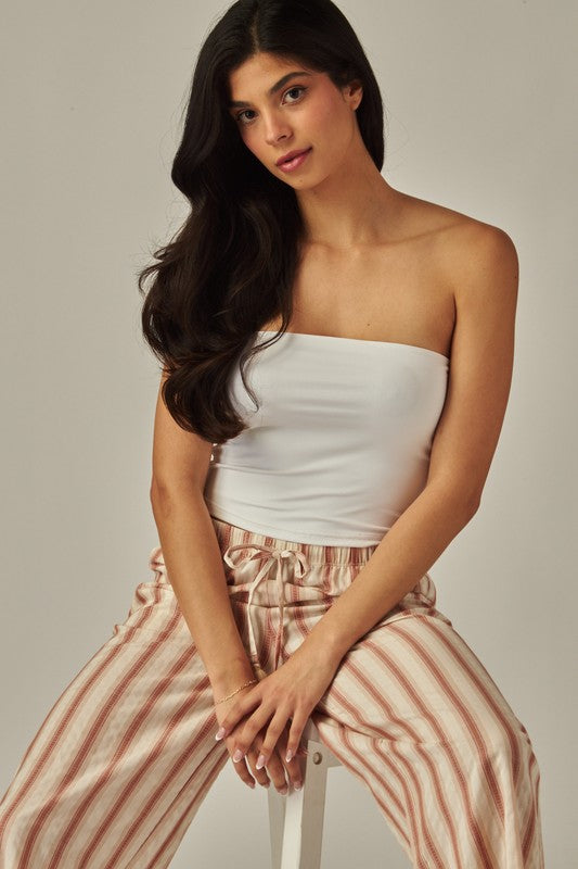 STRIPED COTTON WIDE LEG PANTS