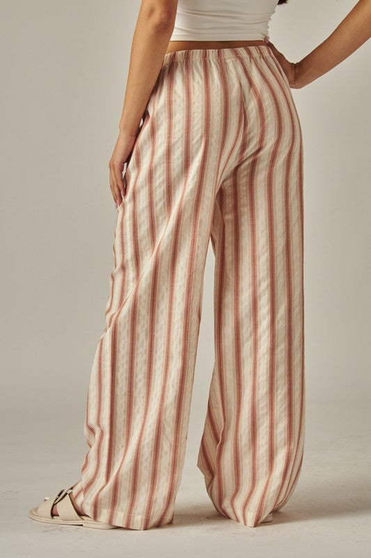 STRIPED COTTON WIDE LEG PANTS