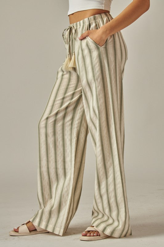 STRIPED COTTON WIDE LEG PANTS