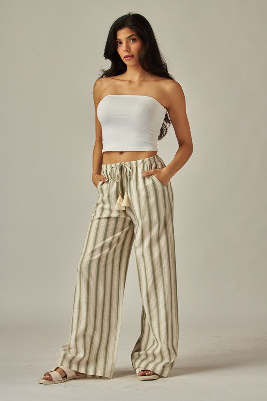 STRIPED COTTON WIDE LEG PANTS