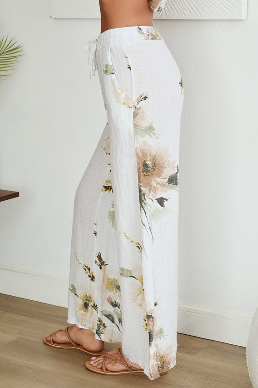 THE MAGNOLIA FLOWER LINEN PANTS