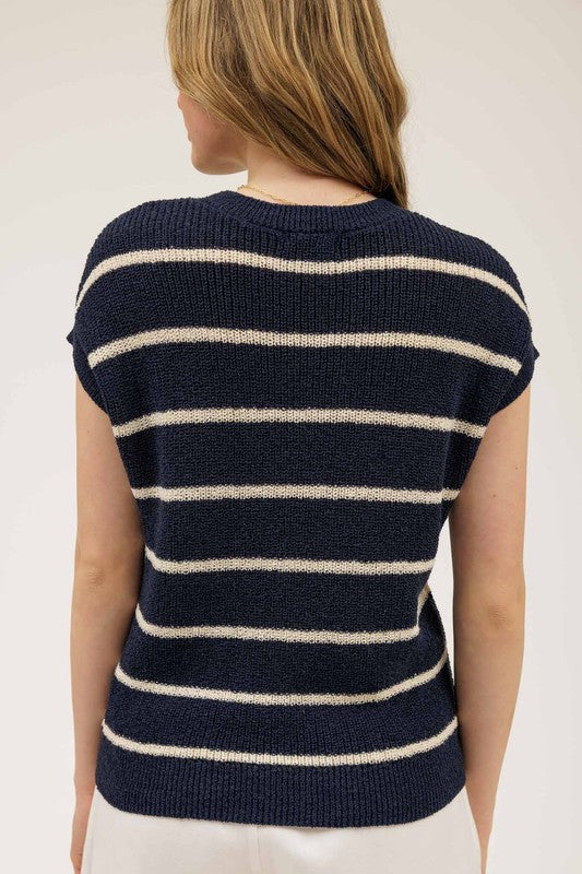 STRIPE EXTENDED SHOULDER KNIT SWEATER