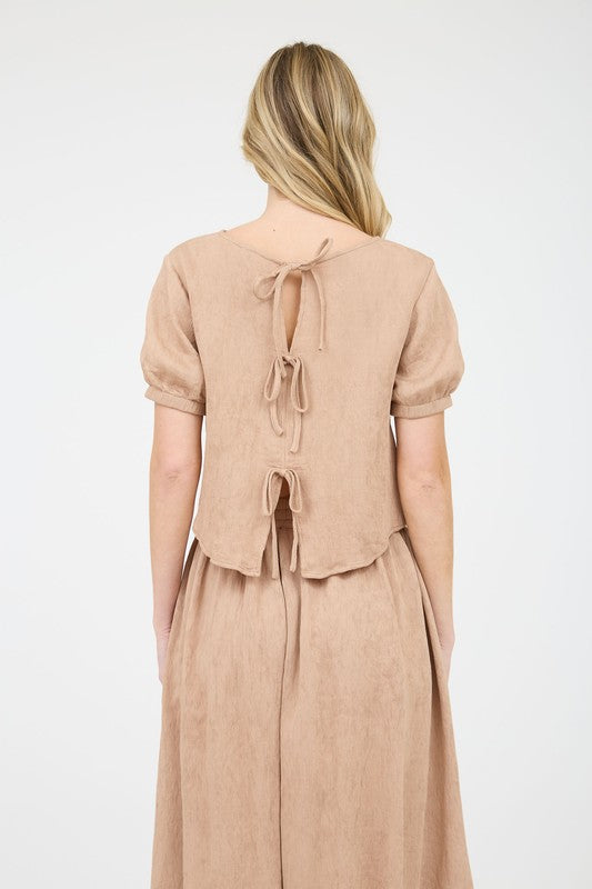 PUFF SLEEVE BACK TIE SHIRT