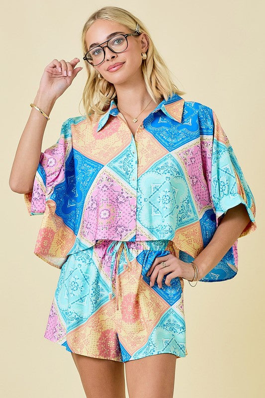 BANDANA PRINT TOP AND SHORT SET