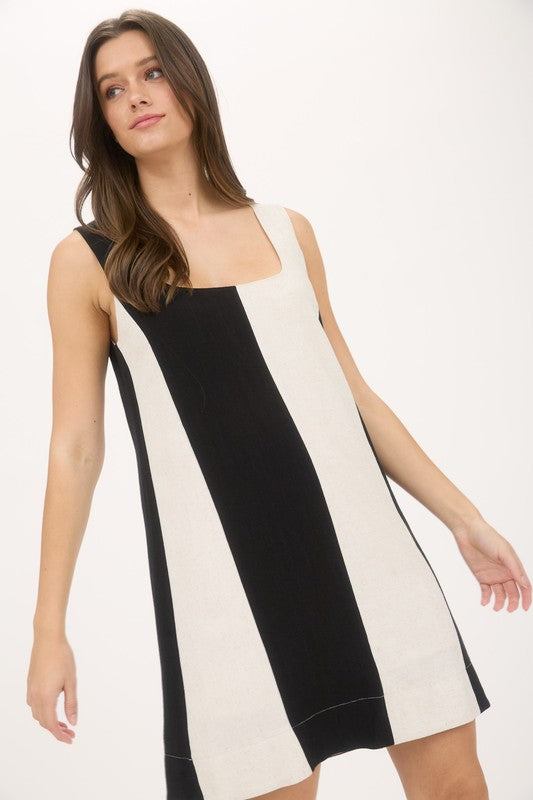 WIDE STRIPE LINEN MINI DRESS