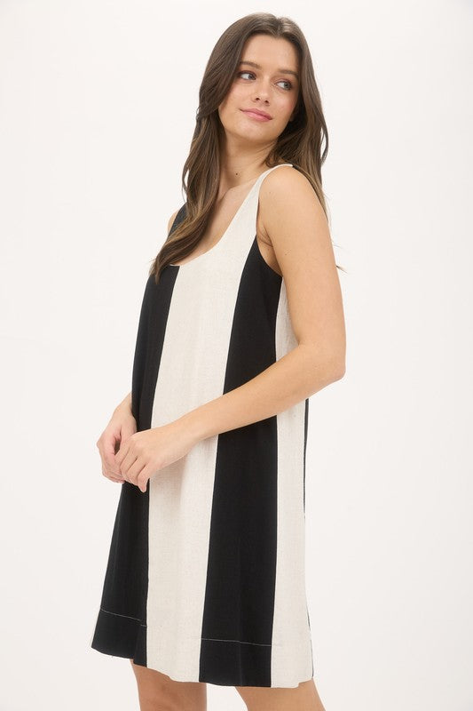 WIDE STRIPE LINEN MINI DRESS