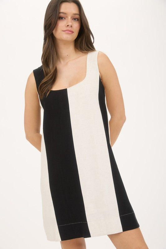 WIDE STRIPE LINEN MINI DRESS