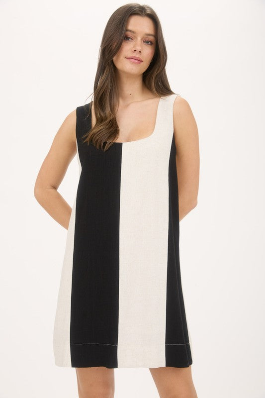 WIDE STRIPE LINEN MINI DRESS