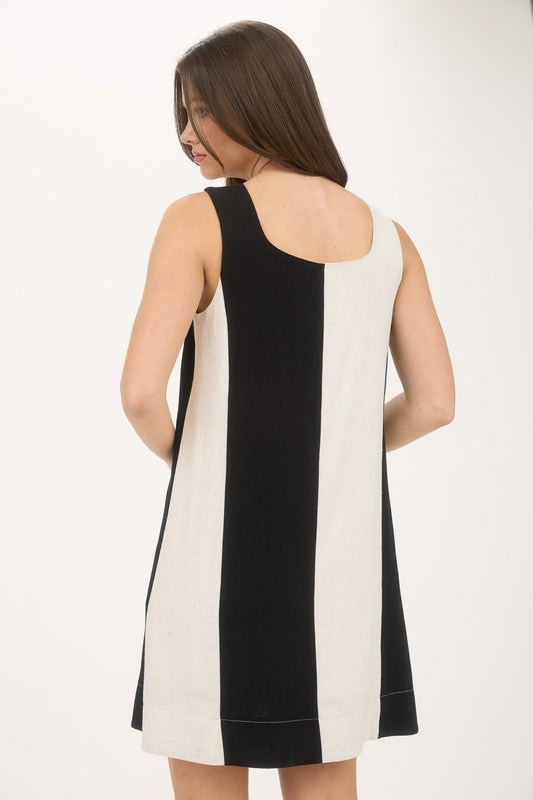 WIDE STRIPE LINEN MINI DRESS